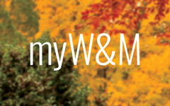fall leaves on trees on campus with text of myW&M overlayed