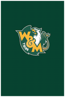 W&M Athletics Crest on a green patterned background