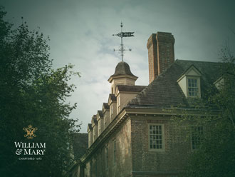 Brick Wren Building with trees and W&M logo in the corner