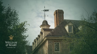 Brick Wren Building with trees and W&M logo in the corner