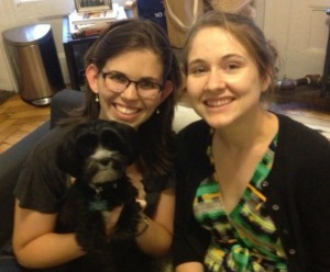 Olivia Walch '11 (right) visits Caitlin and her dog Gatsby in NYC