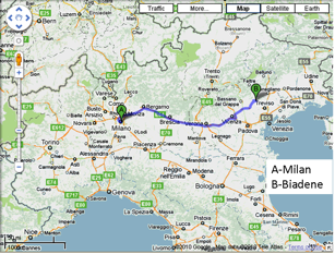 Location of Milan and Biadene