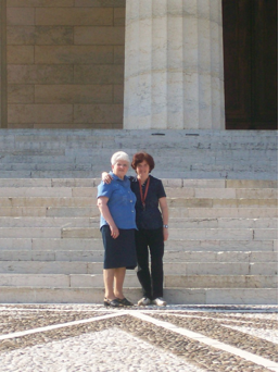 My grandma Ninetta and my aunt Lucia outside a church near Biadene, Veneto