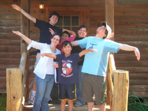 Stacy, Joe and I act like birds with some of our Coushatta friends!