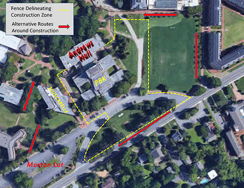 Map showing Fine Arts Complex construction