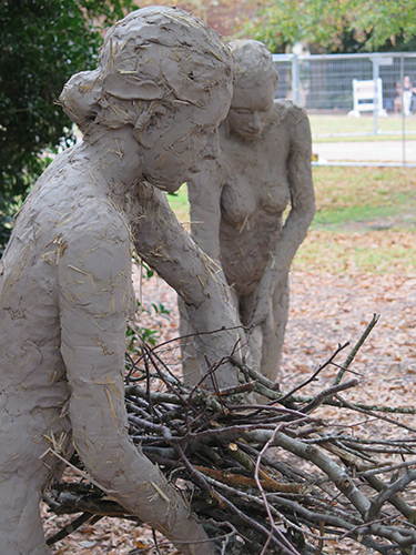 November '22, guest artist Laura Frazure creates an outdoor figurative sculpture installation on campus at William & Mary.