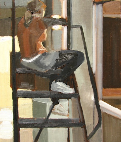 Lindsey Grunow, 'Girl on Ladder' oil on canvas