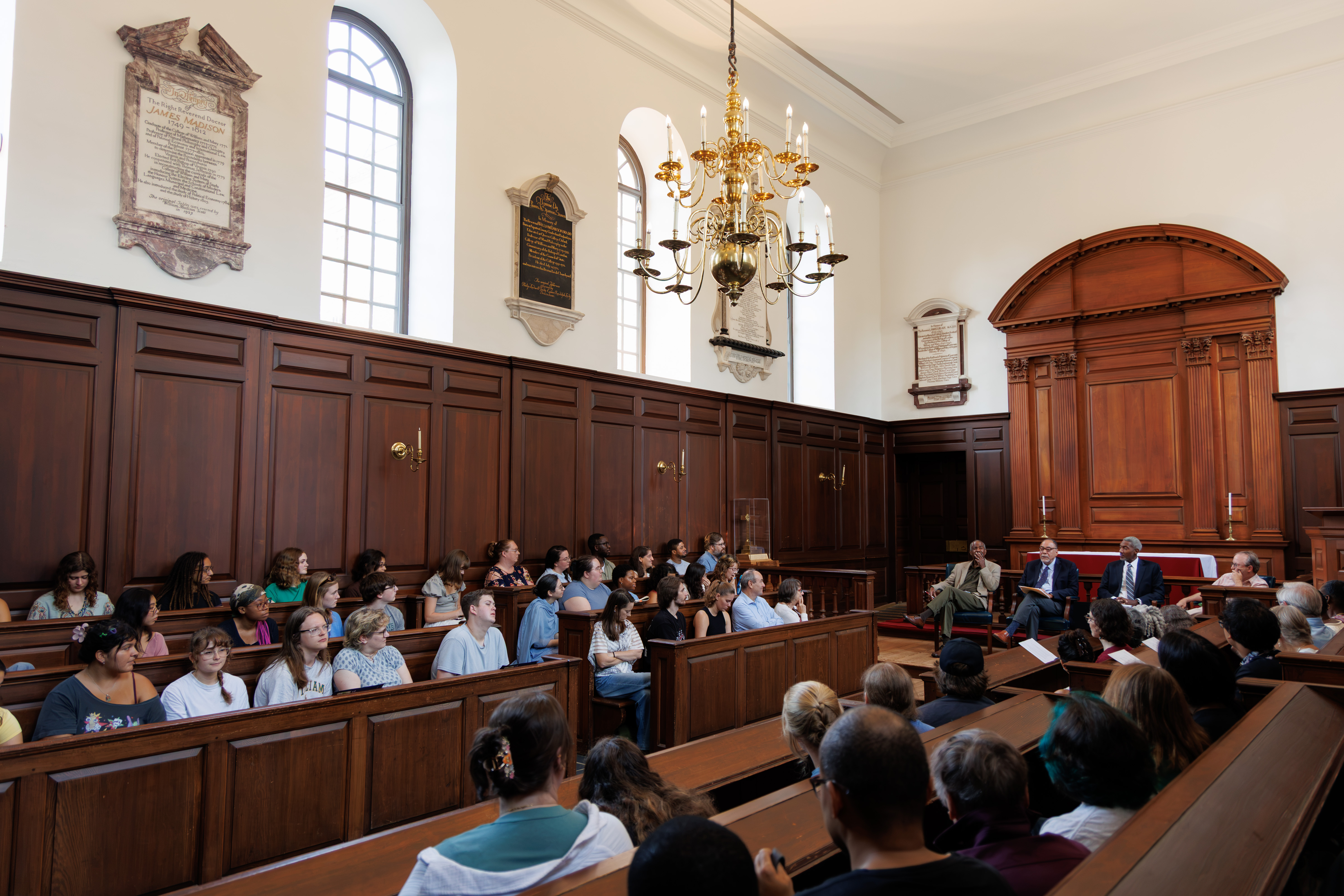 An audience gathered in the Wren Chapel for the launch of Dr. Michael Blakey's three-volume series. Photo: Grace Helmick
