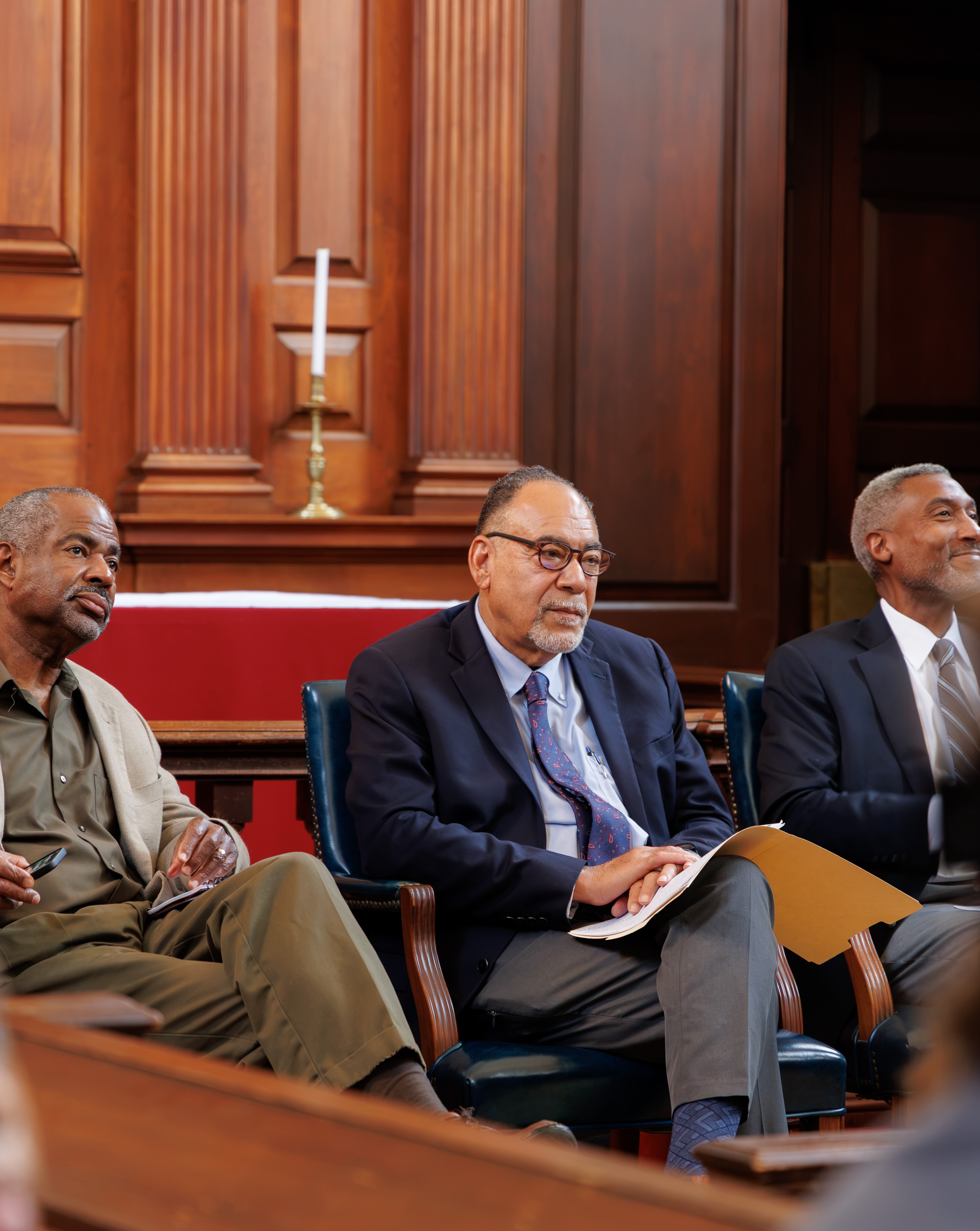 Dr. Michael Gomez (NYU), Dr. Michael Blakey, and Dr. Joe Jones (W&M). Photo: Grace Helmick