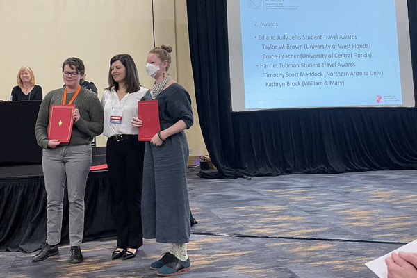 Kate accepting the Harriet Tubman Travel Award at the SHA Annual Meeting in Oakland, CA