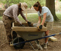 Second session teaching assistants Ellen Chapman and Ashley screening dirt