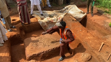 Photo provided by Lasisi. Lasisi is introducing one of the pavements found at Ijebu to visitors.