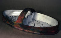 Oval basket with wavy divider. Raku, engobe and glaze, 1983