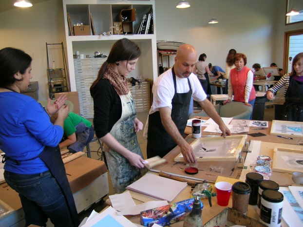 Silk Screen Workshop - Chad Andrews with students 