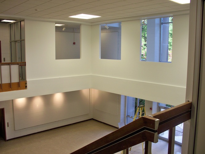 Andrews Foyer second floor. The walls on the balconey have now been semi-enclosed to make a more usuable space for advanced painting.