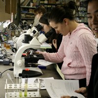Biology students in lab