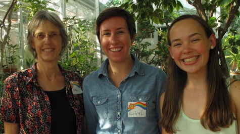 Greenhouse Manager Patty Jackson with student volunteers Rachael Carlberg '17 and Lyuba Bolkhovitinov '17