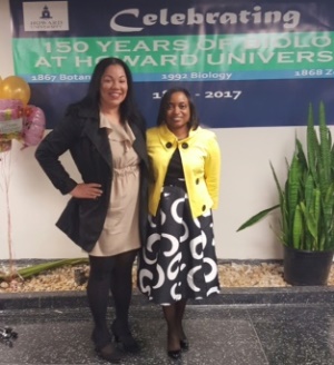 Dr. Shantá D. Hinton (right) poses with her graduate alumna Dr. Chanda Macias who was awarded for Excellence in Scientific Entrepreneurship at the Biology Sesquicentennial Celebrations held in E.E. Just Hall, March 6, 2017