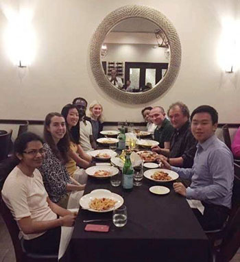 Image 6. Dr. Lizabeth A. Allison hosts Dr. Tonks, the Hinton Lab, and her lab for a congratulatory dinner for Dr. Nickolas K. Tonks, the Earl and Thressa Stadtman Distinguished Scientist Awardee.  Drs. Allison and Hinton sat at the very far end of the table so that students could engage with Dr. Tonks.  Right side: Sri Harshini Malapati