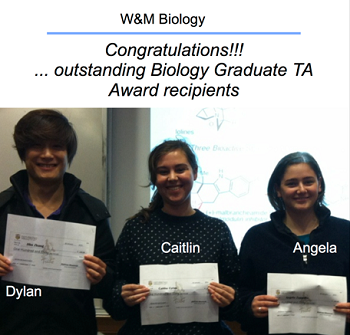 Biology graduate Teaching Assistants Dylan, Caitlin, and Angela