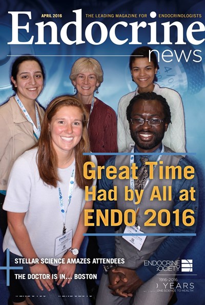 Photo booth shot of Liz and students at Endocrine Society meeting