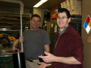 Tom Meier and Dan Cristol in shop