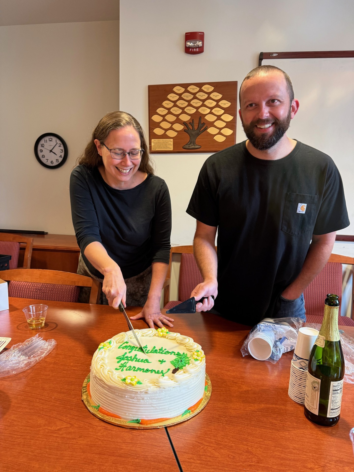 professorship for harmony and josh cutting into their cake