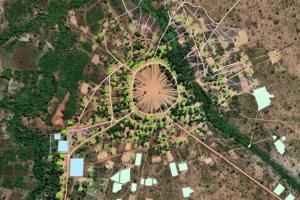 Satellite image created by student researchers of digitized buildings, trails and land parcels in the reserve.