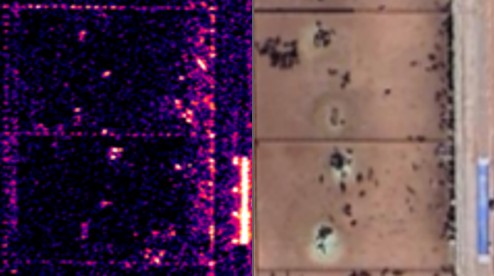 Commercial radar imagery (left) of livestock with optical imagery (right).