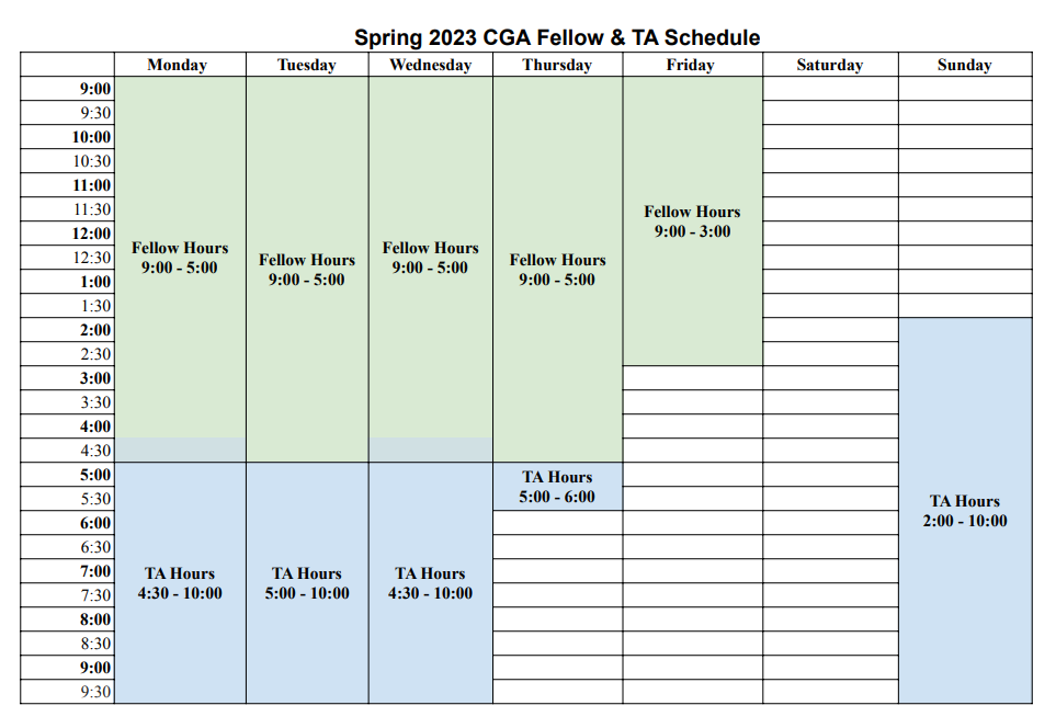 Spring 2023 Fellow and TA Schedule