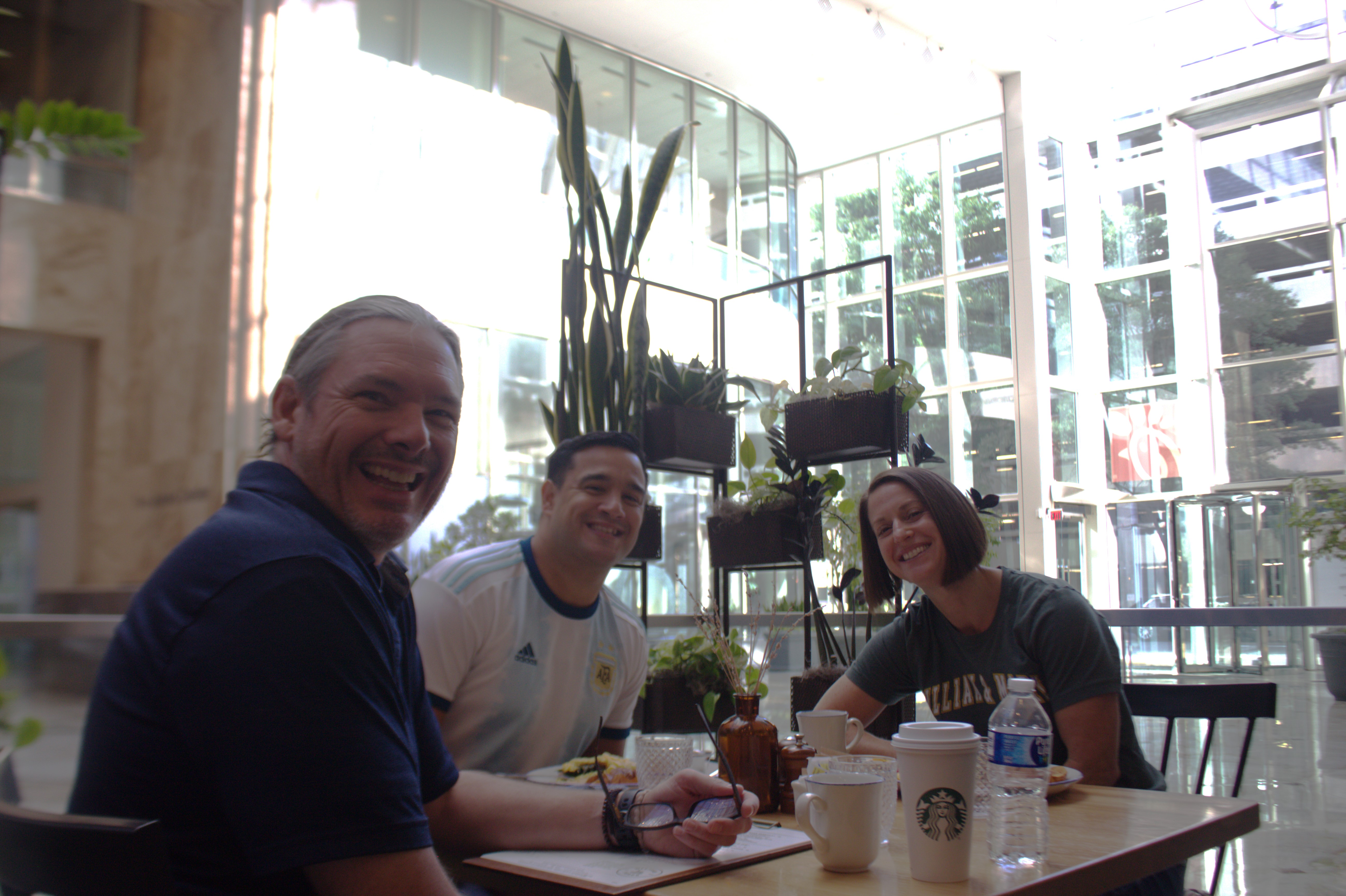 (left to right) Teaching Professor of Government Jackson Sasser, Associate Professor of Psychological Sciences Adrian Bravo, and Professor of Psychological Sciences Cheryl Dickter participate in a WMSURE morning planning session at the Omni Hotel in Richmond Aug. 23-24. (Photo by Dativa Eyembe)