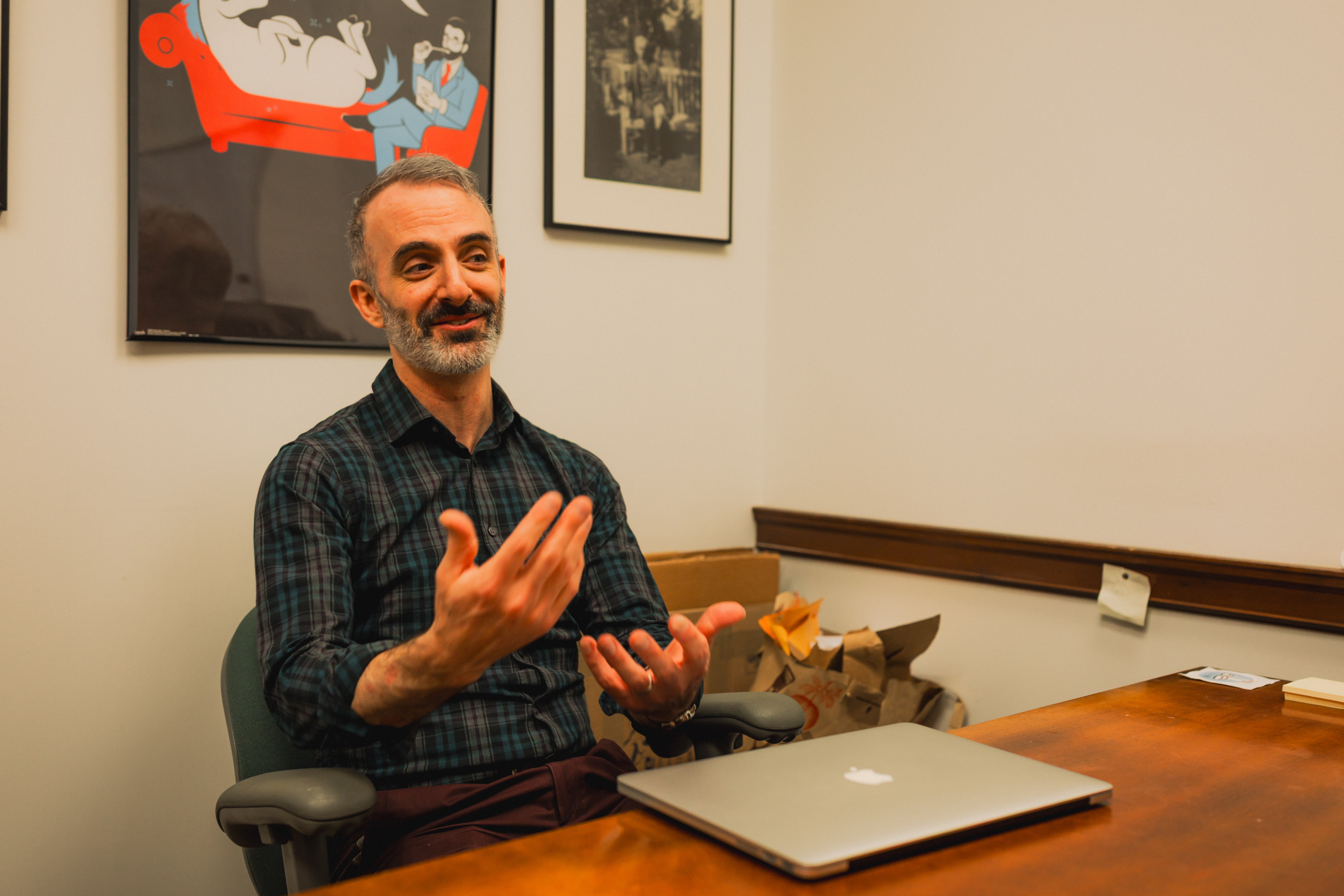 Assistant Teaching Professor of Philosophy Jonah Goldwater helped develop a faculty-mentored internship reflection course two years ago and taught a section of this summer's one-credit course. (Photo by Samuel Li)