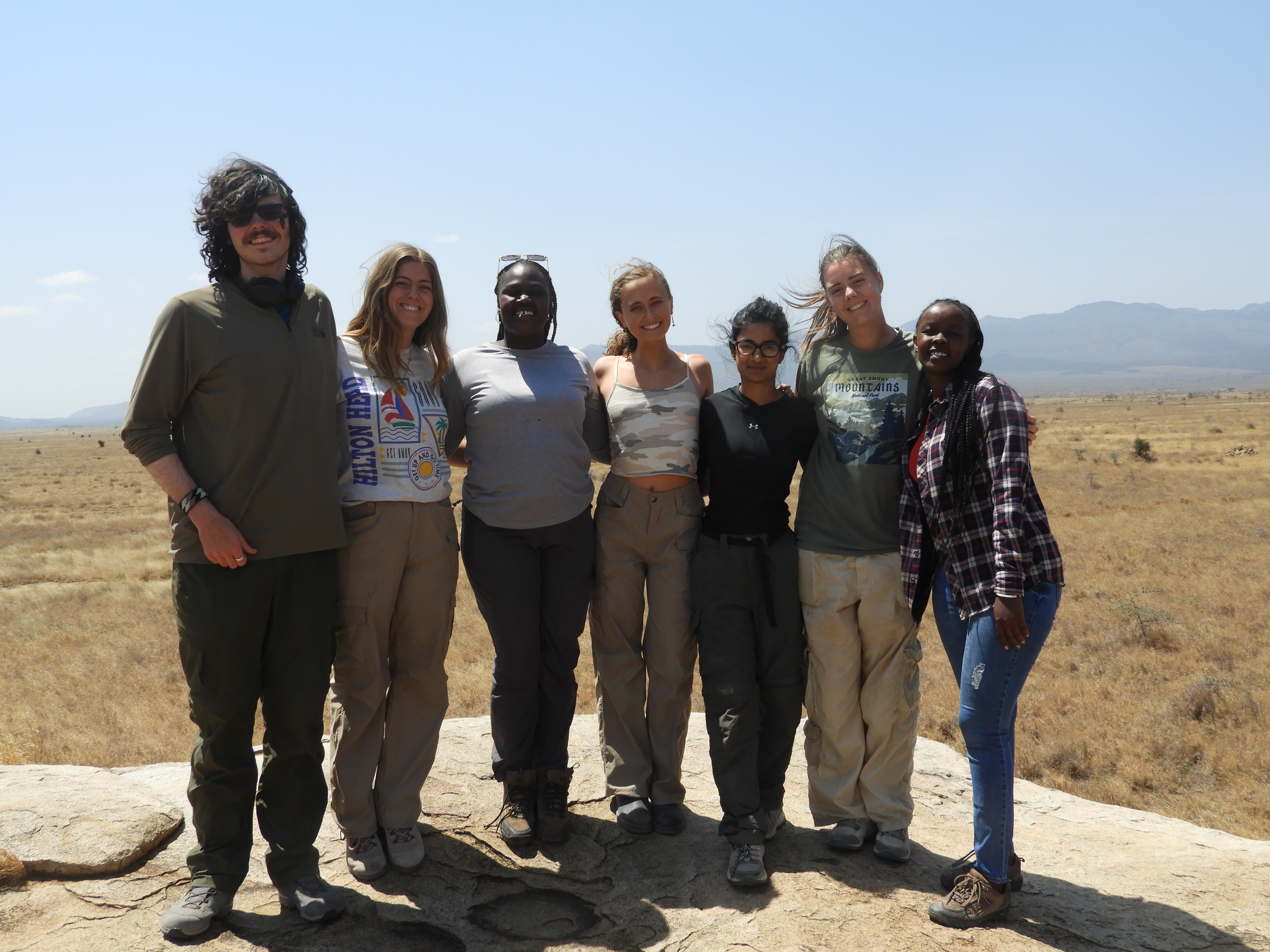 Skylar Hartgerink '27, Emma Hugo '26, and Shararanya Dutt '28 spent six weeks in Kenya’s South Rift region, working closely with Maasai communities and collaborating with Kenyan researchers Ketito Killeen, Mercy Titeu Kimeshua, and Veronica Simaloi Ketente last summer. (Courtesy photo)