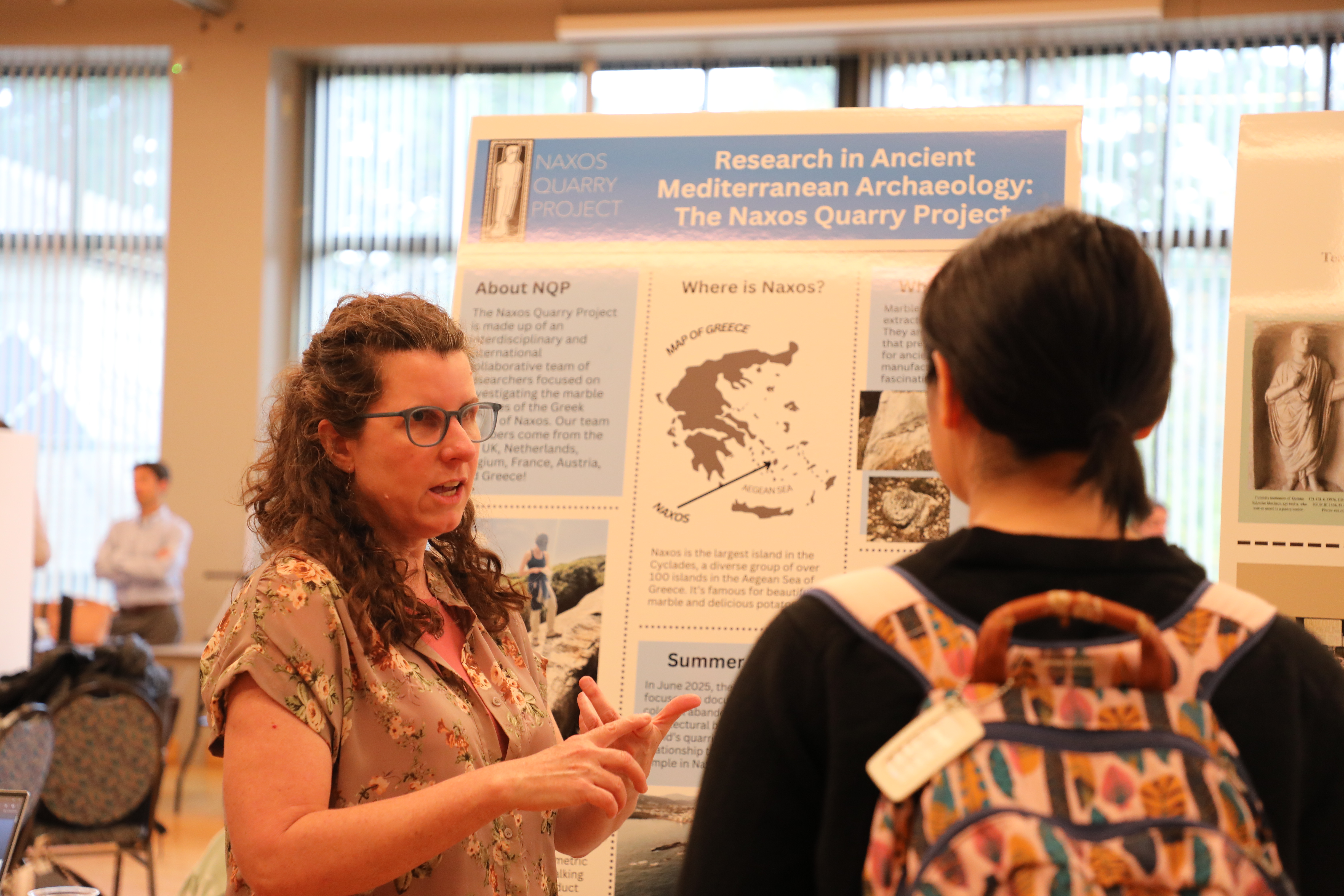 Professor of Classical Studies Molly Swetnam-Burland explains the opportunity for hands-on fieldwork at an ancient Greek marble quarry on the island of Naxos. (Photo by Adeline Steel)
