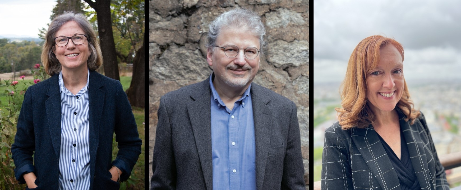 Journalists Hilary Holladay (left, courtesy photo), David A. Price '83 (center, photo by Susan Sabo), and Kris Worrell, Virginia Media editor-in-chief (right, courtesy photo), will share their expertise in a series of new hands-on journalism courses in 2025-26. 