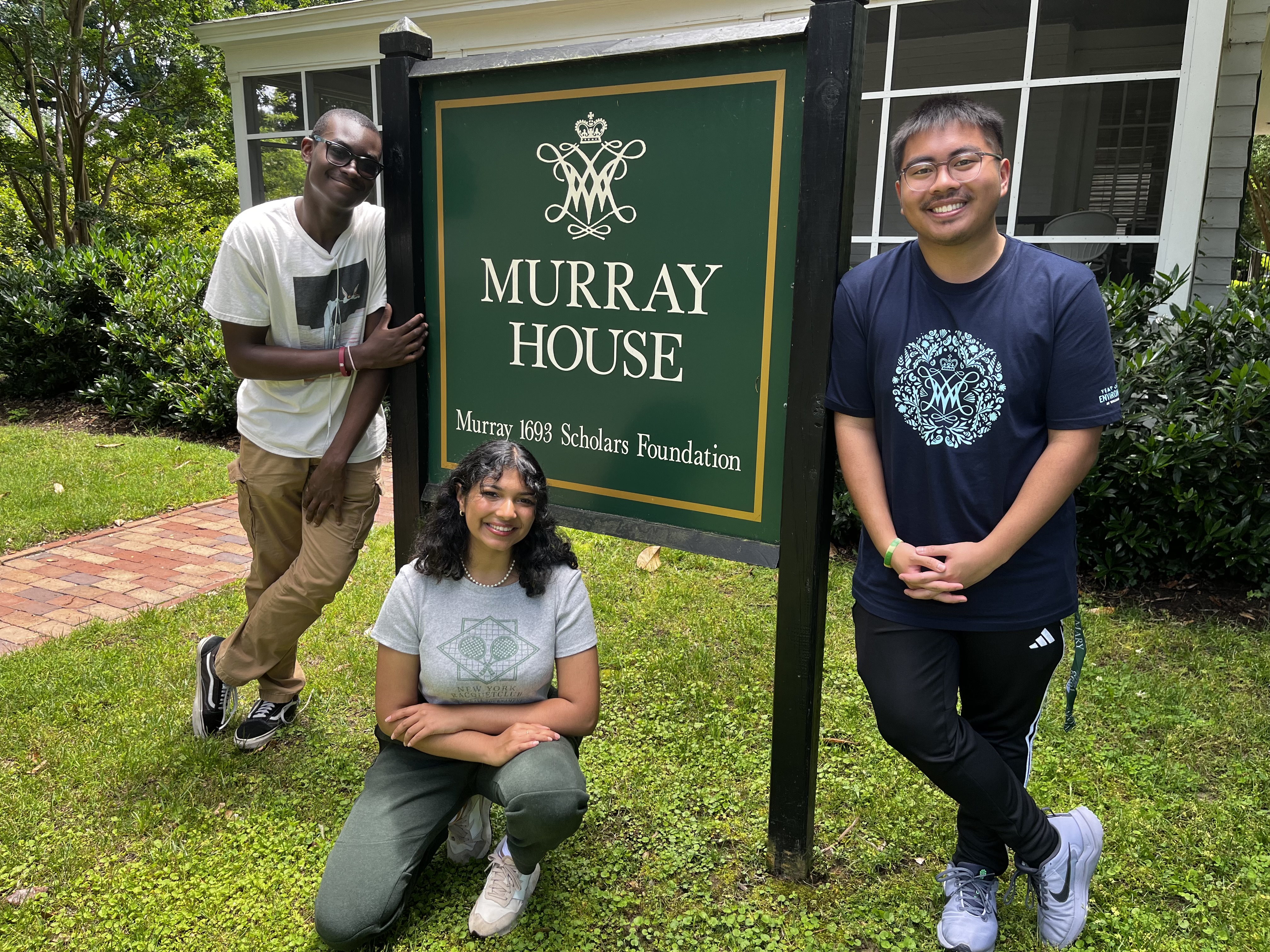 Stamps 1693 Scholars Shalom Akolatse ’26 (left), Sarah Thomas '26 (center), and Cedrick Dimaranan ’27 (right) are working alongside faculty mentors to pursue their research interests this summer. (Photo by Kim Van Deusen)