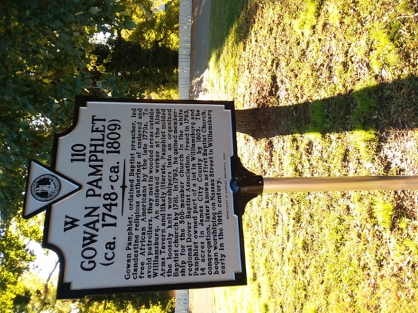 A recently unveiled marker in front of Matthew Whaley Elementary School honors preacher Gowan Pamphlet. (photo by Ted Maris-Wolf)