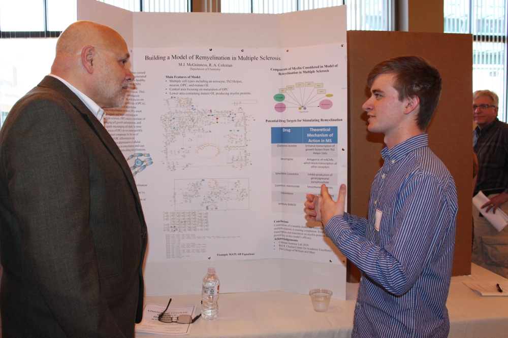 A student presents their research at the Science Symposium.