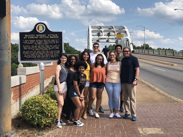 Professor Sasser and students at the Edmund Pettus Bridge in Selma