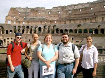 Professor Spaeth (center) with students at the Colosseum in Rome.