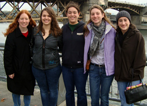 Carolyn McKenna '14, Sarah Kunkler '12,  Jessica Chen '14, Jennifer Thorne '11, Katie Moore (Ph.D. candidate)