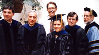 1992 graduation: Professor Steve Park, Professor Richard Prosl, Professor Bill Bynum, Laurie Smith King, Professor Bob Noonan, Professor Paul Stockmeyer