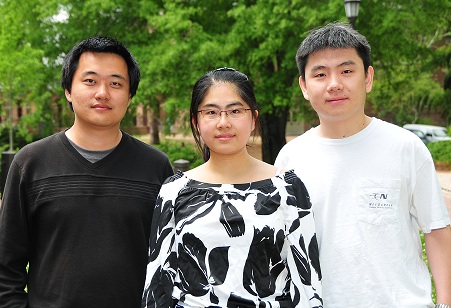 (Left to right) Xin Qi, Yue Wang, and Zhang Xu, winners of the most interesting feature award.