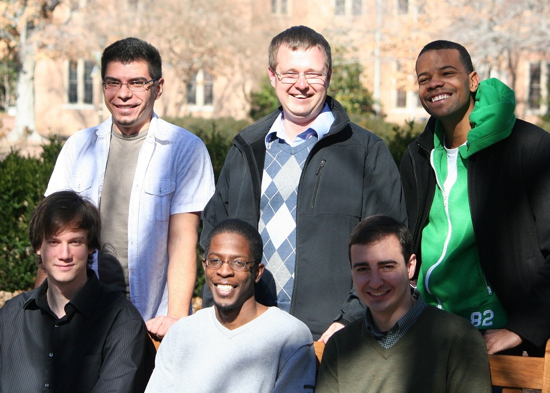 Back row, left to right: Bogdan Dit, Denys Poshyvanyk, and Daniel Graham; Front row, left to right: Evan Moritz, Malcom Gethers, and Collin McMillan