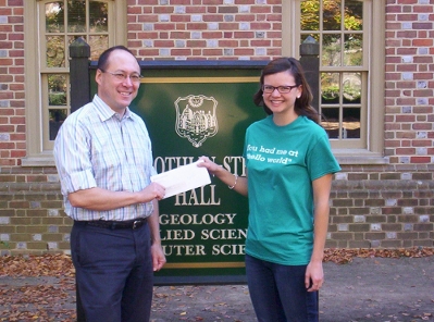 Elizabeth Dabbs receiving the prize from Dr. Lewis, Department Chair