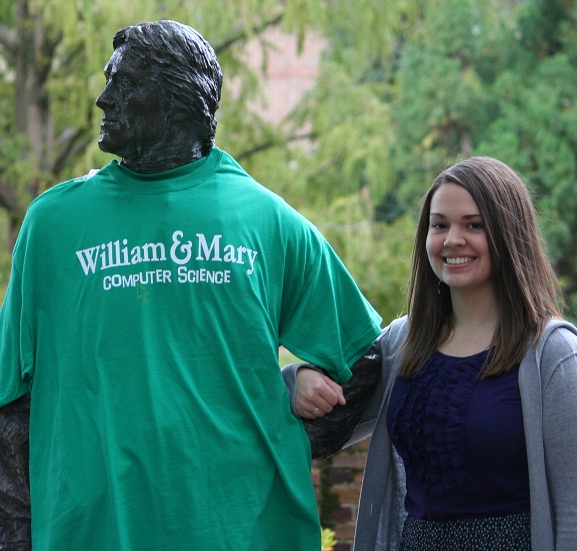 Sarah Kunkler modeling her t-shirt with TJ