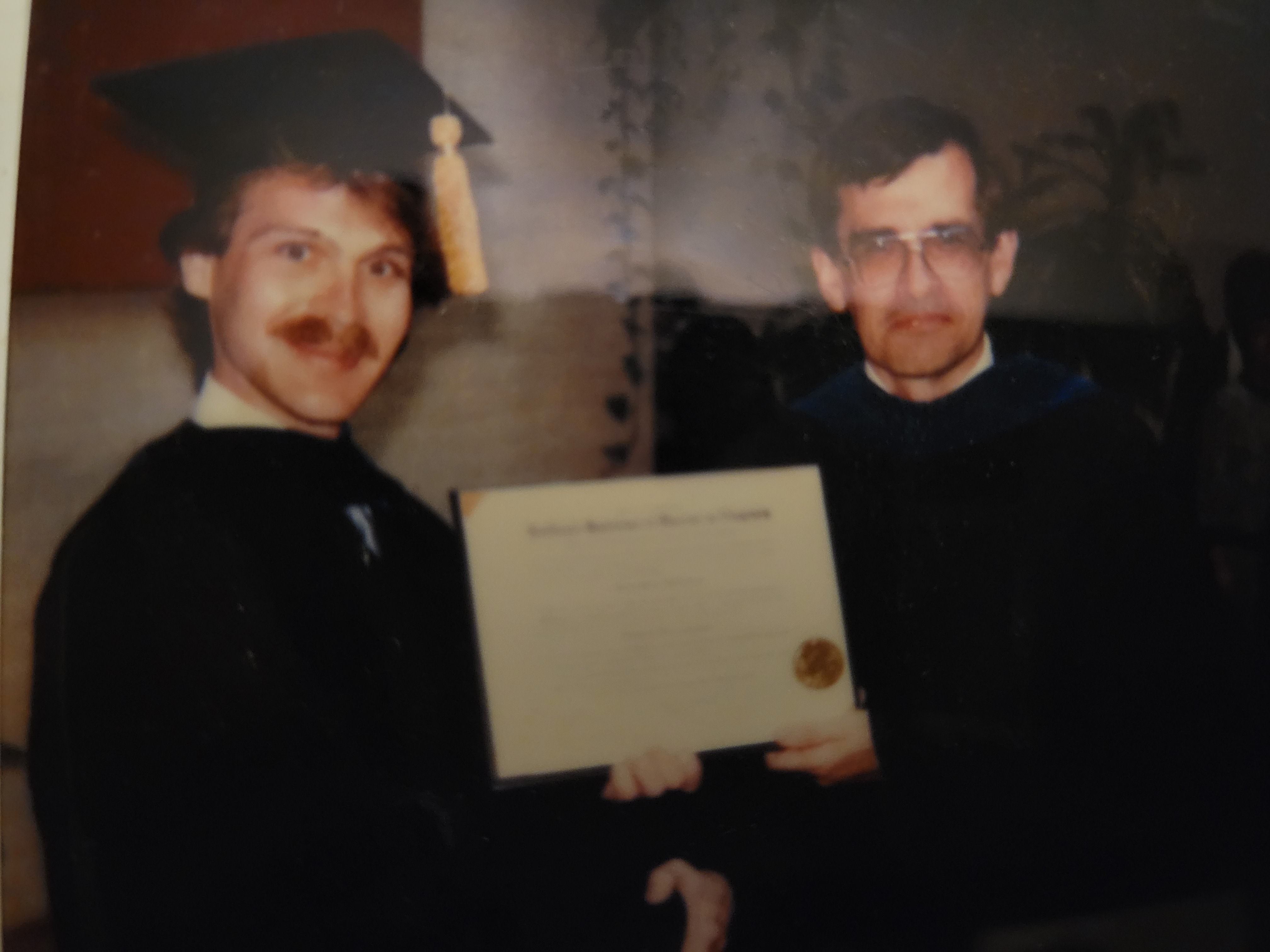 Randall Meyer '83, Ph.D. '88, left, with advisor, the late Dr. Robert Noonan