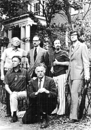 The Society for the Preservation of Nineteenth-century Williamsburg Antiquities (from left): Scott Donaldson, William Davis, Robert Maccubbin, and Terry Meyers. Kneeling: Nathaniel Elliott and David Jenkins.