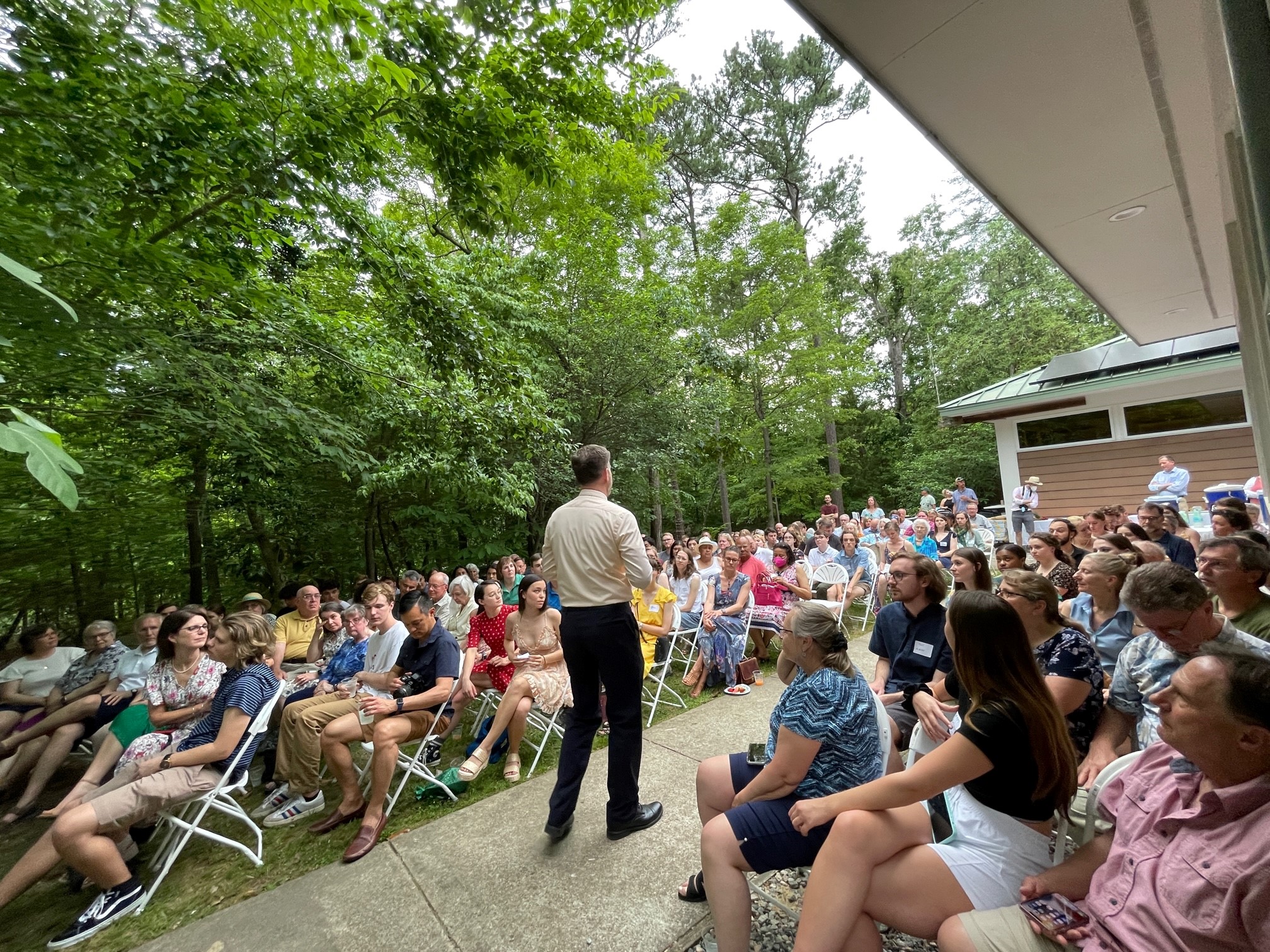 Professor Jim Kaste speaking to graduates and their families in 2022