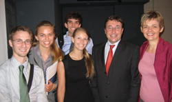 Students Philip Zapfel, Clare Stankwitz, George Cortina and Caroline Cress with UN Environment Programme (UNEP) Executive Director Achim Steiner and Professor Maria Ivanova during the launch of UNEP’s Africa Atlas at the Woodrow Wilson Center
